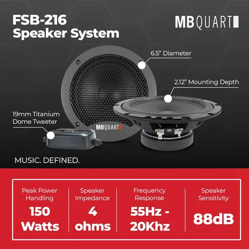 Miniatura 4 de MB Quart FSB216 Sistema de Altavoces de Componentes Formula (Negro, Par) – Sistema de Altavoces de Componentes de 6.5 Pulgadas, 70 Vatios, Audio