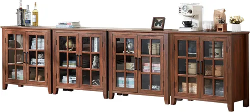 Miniatura 24 de Aparador Grande Buffet con Almacenamiento, 32" Mueble de Cocina Estilo Granja Azul Marino para Café y Vino con 2 Puertas de Vidrio, Mesa Aparador