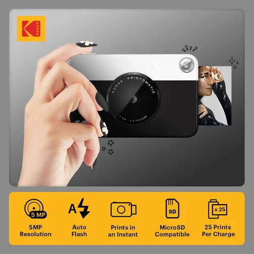 Miniatura 2 de Kodak Printomatic - Paquete de inicio de cámara de impresión instantánea a todo color + estuche de transporte + papel fotográfico Zink de 20 Negro