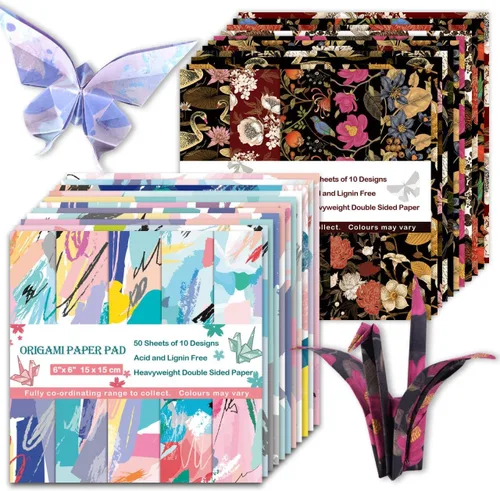 Miniatura 12 de Kit de papel de origami, 100 hojas de 2.47 oz/m², 6 pulgadas, cuadrados, de doble cara, 100 colores sólidos vívidos para manualidades a mano, papel