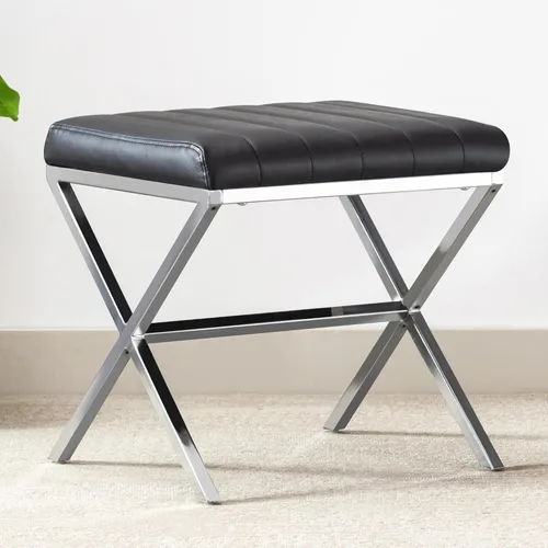 DUHOME Taburete de Tocador Moderno de Cuero PU - Taburete de Maquillaje Rectangular Asiento de Tocador Acolchado Reposapiés para Sala de Estar, Negro