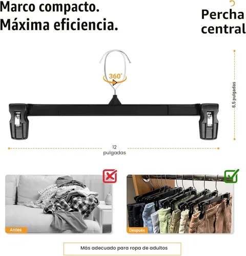 Miniatura 3 de Paquete de 12 perchas para pantalones - Perchas delgadas de plástico resistentes de 12 pulgadas con clips para faldas, pantalones, pantalones cortos