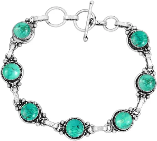 Miniatura 25 de Round Shape Natural & Synthetic Gemstones Silver Plated Bracelets for Women - Vintage Bohemian Style Handmade Birthstone Adjustable Link Bracelet