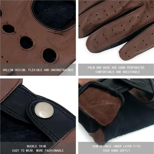 Miniatura 3 de ZLUXURQ Guantes de conducción profesionales de piel sin forro para hombre, piel de cordero italiana suave y fina