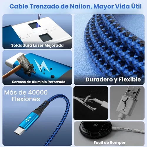 Miniatura 5 de Cable de Carga Múltiple para Cargador de Apple Watch, 4 en 1 Cable Cargador de Teléfono USB A/C con Doble Tipo-C/IP, Cable Magnético iWatch de Nylon