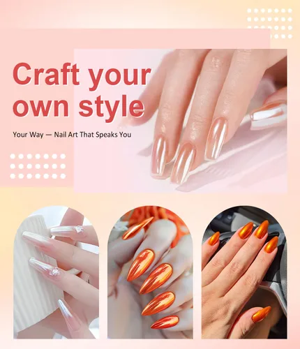 Miniatura 2 de Polvo de uñas cromado y perla - 【Efecto espejo metálico】 Polvo de uñas naranja cromado blanco transparente Aurora sirena iridiscente cromo polvo