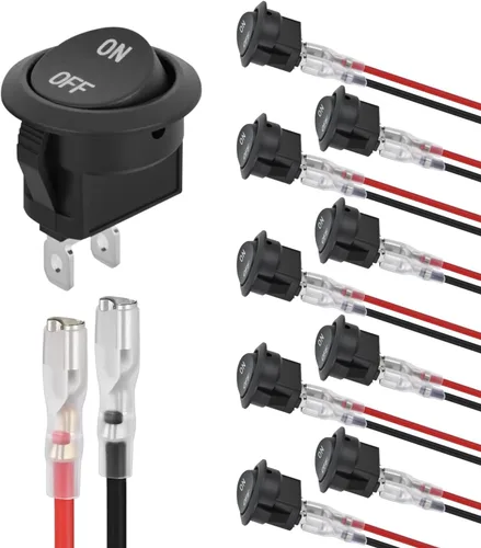 Miniatura 18 de Nilight Interruptor de botón de 0.472 in, 5 unidades con arnés precableado de acero inoxidable de 12 V 24 V, bloqueo automático, interruptores 5