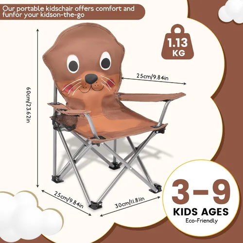 Miniatura 2 de XMT Silla plegable para niños con portavasos - Silla portátil ligera para exteriores e interiores para niños de 3 a 9 años, base antideslizante