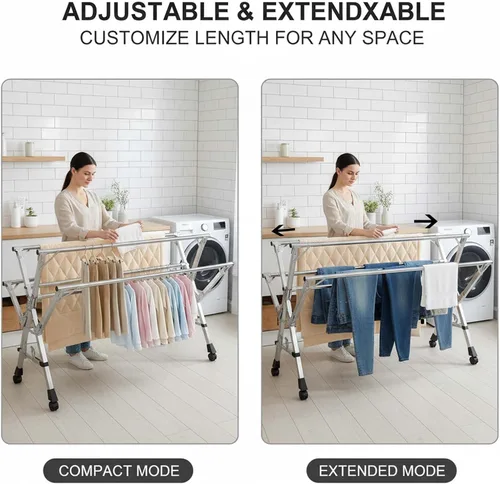 Miniatura 4 de This Adjustable Foldable Clothes Drying Rack, Stainless Steel Laundry Drying Rack, Heavy Duty Garment Rack, Indoor Clothesline, Space Saving