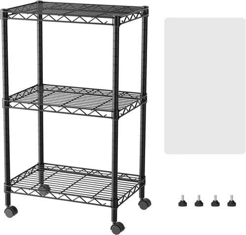 SINGAYE Estante de almacenamiento con 3 estantes pequeños, estante de alambre, estante de metal, organizadores ajustables, estantes de Negro