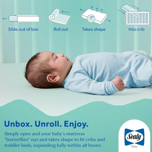 Miniatura 4 de Sealy Baby Colchón impermeable para cuna con soporte de postura de mariposa, ajuste de cama para niños pequeños, espuma americana premium,
