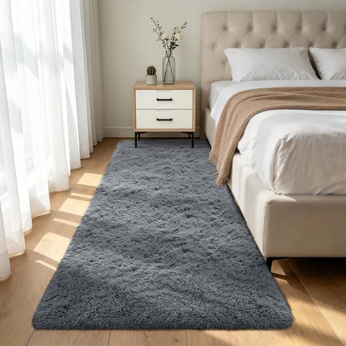 Miniatura 25 de Alfombra peluda para dormitorio, sala de estar, 2 x 6 pies, antideslizante, esponjosa, suave, alfombra lanuda beige y blanca para sala de estar