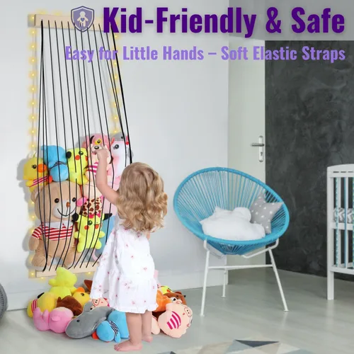 Miniatura 4 de Almacenamiento de animales de peluche de madera suave para habitación de los niños, soporte de pared para colgar en la puerta, organizador