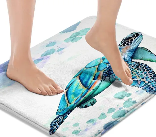 Miniatura 12 de Britimes Alfombra de baño antideslizante para baño, diseño de ondas de arena azul, cubierta lavable, tapete para decoración de baño, 18 x 30
