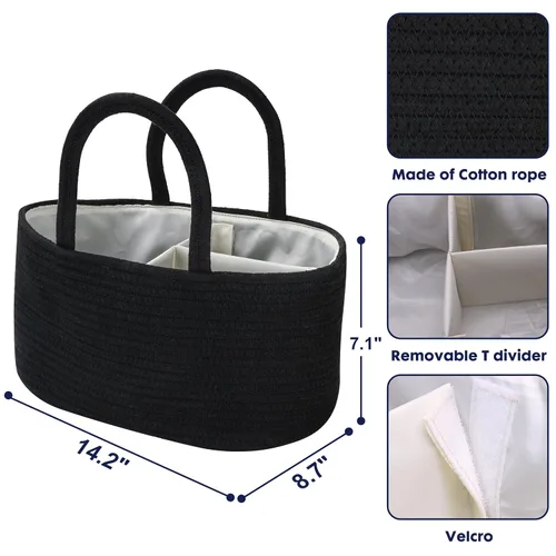 Miniatura 3 de Organizador de pañales para bebé con asa de cuerda de algodón para niña o niño, cesta de almacenamiento portátil para guardería, bolsa de pañales