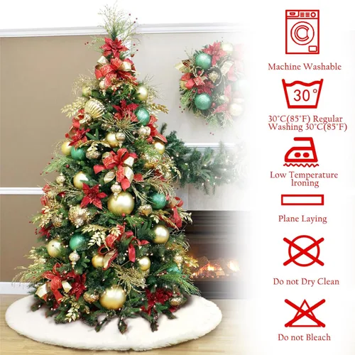 Miniatura 7 de AerWo Falda de árbol de Navidad de 60 pulgadas, falda blanca de felpa para árbol de Navidad, decoración de alta gama, suave, clásica, esponjosa