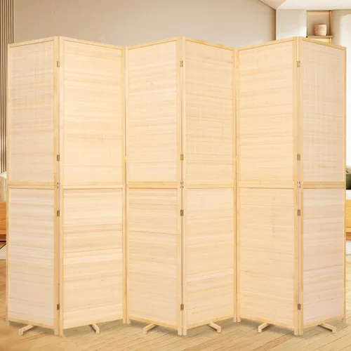 Miniatura 18 de Panel divisor de habitación de bambú con patas giratorias de 360°, 4 paneles de 47 pulgadas de alto, pantalla de privacidad plegable corta
