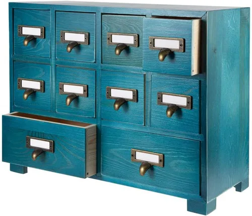 Miniatura 10 de Gabinete de boticario con 16 cajones con mesa, baúles y gabinetes de boticario, gabinete para catálogo de tarjetas de biblioteca, caja de Azul