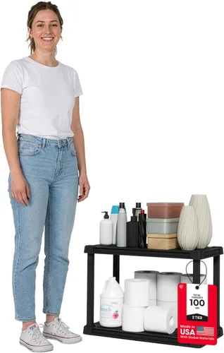 Miniatura 9 de IRIS USA Estantes de almacenamiento de plástico de servicio ligero de 4 estantes, capacidad de 200 libras, 48" H x 24" A x 12" P, unidad de Blanco