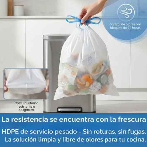 Miniatura 6 de Bolsas de basura de 6 galones con cordón de 1.1 mil, 120 bolsas de basura medianas, 22.5 litros de plástico fuerte sin perfume, bolsas gruesas