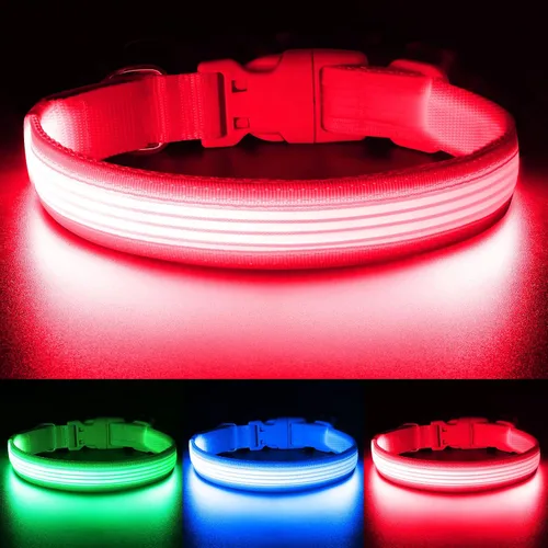 Miniatura 15 de YFbrite Collar de perro iluminado, collar de cachorro con LED recargable por USB, superbrillante, ajustable, luces brillantes para perro para Rojo