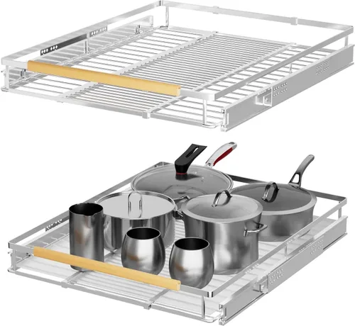 Organizadores de gabinete extraíbles expandibles, cajones deslizantes, ancho ajustable de 16.9 a 28 pulgadas de ancho x 22.2 pulgadas de