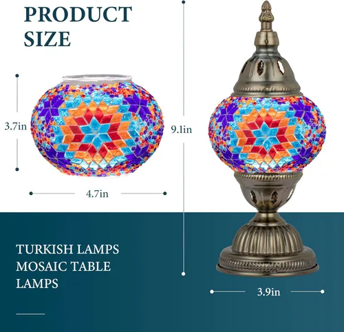 Miniatura 3 de Marrakech Lámpara de vidrieras marroquíes con estilo Tiffany, lámparas de mosaico turco hechas a mano con base de bronce, incluye bombilla LED