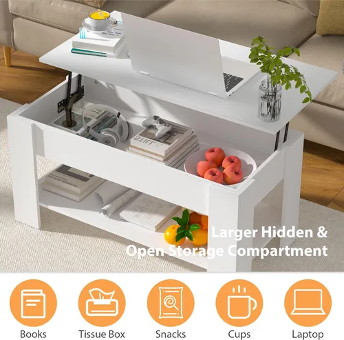 Miniatura 5 de Mesa de centro elevable con almacenamiento para sala de estar, mesa consola de madera rústica, mesa de té central de escritorio oculta para muebles