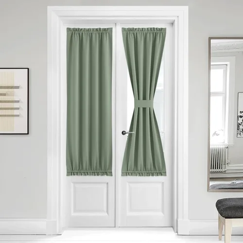 Miniatura 15 de NICETOWN Cortinas opacas unicolor con aislamiento térmico para puerta francesa, granja, oscurecimiento de habitación, puertas y ventanas de Marrón