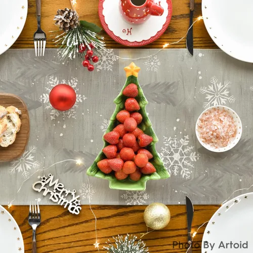 Miniatura 4 de Artoid Mode Camino de mesa de Navidad con diseño de árboles de Navidad y copos de nieve, decoración de mesa de cocina con lazo de moño para fiestas