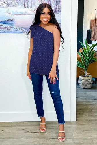 Miniatura 2 de XIEERDUO Camisetas de gasa de verano con un hombro para mujer, con lazo, sin mangas, ajuste holgado