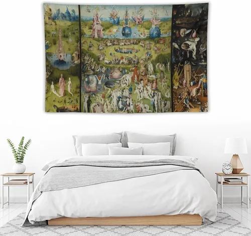 Miniatura 5 de Hieronymus Bosch Hieronymus Tapiz de pintura de fama mundial, tapiz de poliéster para decoración del hogar, dormitorio, decoración moderna, tapices