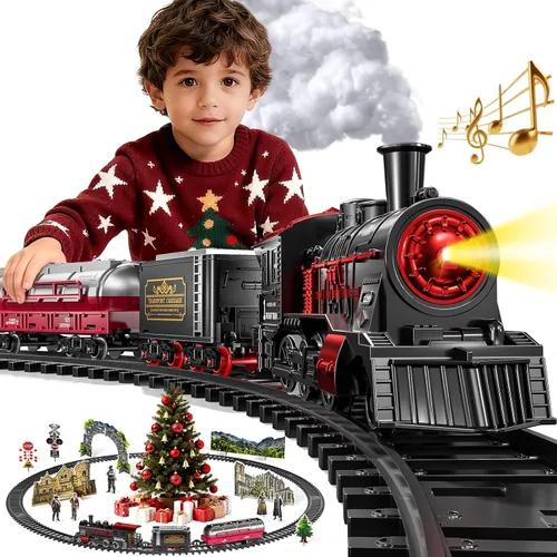 Miniatura 2 de Tren de Navidad, juego de tren para niños de 4 a 8 años, juegos de tren de Navidad para alrededor del árbol, juguetes eléctricos con humo, luces