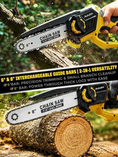 Miniatura 43 de Sierra de poste eléctrica 2 en 1 para poda de árboles, sierra de poste inalámbrica sin escobillas de 1200 W y mini motosierra de 6 pulgadas con 2