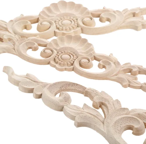 Miniatura 6 de MUXSAM Apliques tallados en madera, paquete de 2 calcomanías de tallas de madera sin pintar, superposición decorativa para paredes, puertas, 2