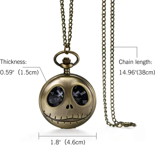 Miniatura 6 de JewelryWe Nightmare - Reloj de bolsillo navideño con diseño de calavera y cuarzo, para Navidad