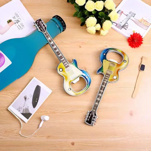 Miniatura 5 de Abrebotellas de cerveza, 2 piezas, abridor de botellas en forma de guitarra, regalo de guitarra, accesorios de cocina para bebedores, amantes