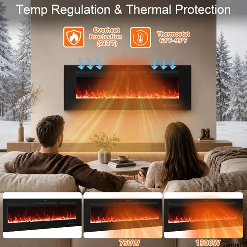 Miniatura 4 de Insertos de chimenea eléctrica de 30 pulgadas, calentador de chimenea empotrado y montado en la pared, chimenea lineal con termostato, control