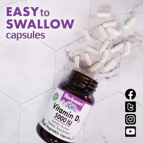Miniatura 3 de BlueBonnet Nutrition Vitamina D3 400 UI - Cápsula vegetal, ayuda en el crecimiento muscular y esquelético, colecalciferol de lanolina, sin OMG, sin