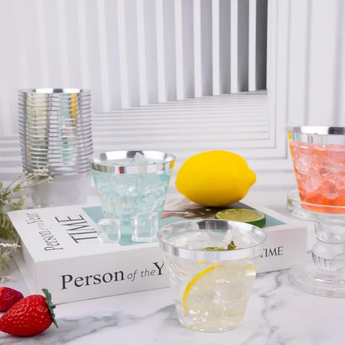 Miniatura 5 de WELLIFE 200 tazas plateadas, vasos de plástico transparente de 9 onzas, copas de vino de plástico desechables, copas de cóctel para fiestas y bodas