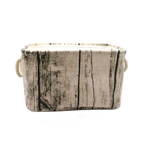 Miniatura 4 de Elegante cesta de almacenamiento rectangular de grano de madera con diseño de tocón de árbol, cesta de almacenamiento de tela de algodón lavable