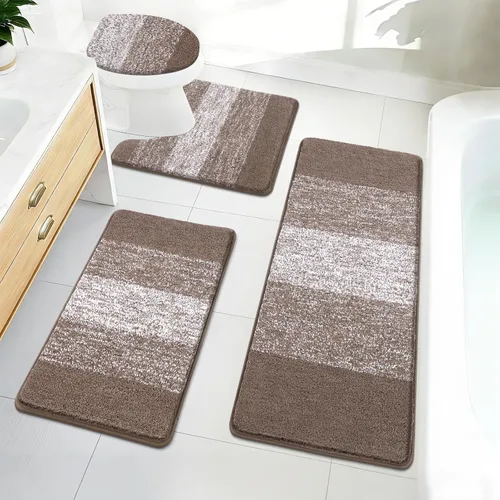 Miniatura 40 de Bsmathom Juego de 4 alfombras de baño, alfombras de baño de microfibra suave y absorbente con alfombra de contorno en forma de U para inodoro y Azul