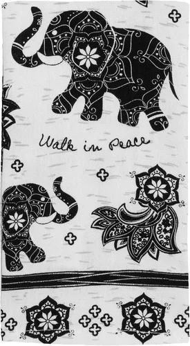 Karma Gifts - Toalla de té bohemia en blanco y negro, algodón, elefante, 18 x 22 pulgadas