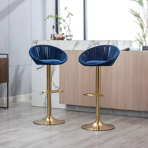 Miniatura 10 de Taburetes de bar modernos y ajustables giratorios, taburete de bar de cocina con respaldo, juego de 2, sillas de bar de estilo ocio, para isla