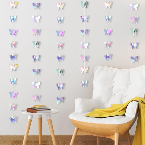 Miniatura 8 de Zonon 4 piezas de 4 guirnaldas de mariposas para decoración de fiesta, pancarta floral de mariposas, decoración colgante para jardín, boda