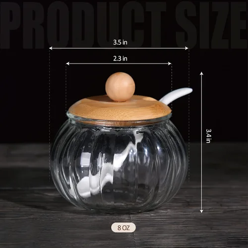 Miniatura 2 de Bodega de sal, recipiente de vidrio de 8 onzas / 8.5 fl oz con tapa de bambú, lindo tarro de condimento de calabaza, recipiente de almacenamiento