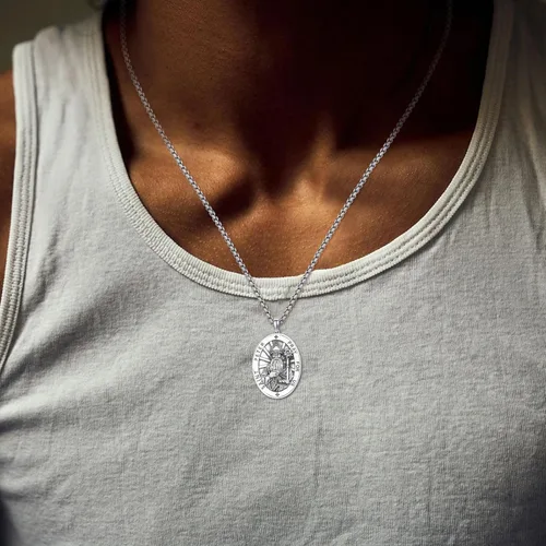 Miniatura 411 de Collar de plata de ley 925 con medalla de San Patrón, colgante de protección católica, amuleto, joyería religiosa para hombres y mujeres