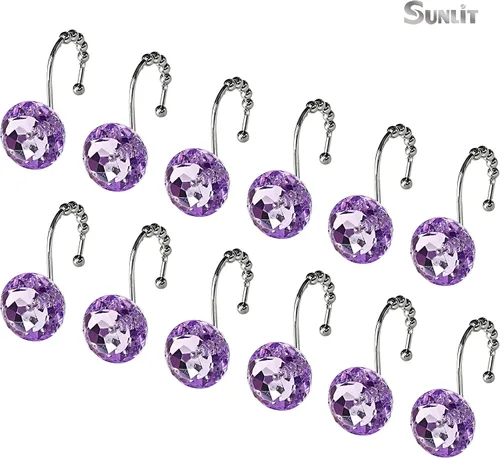 Miniatura 3 de Sunlit Anillo de cortina de ducha con diamantes de imitación de metal a prueba de óxido, 12 unidades Morado