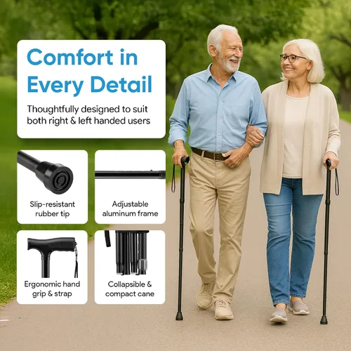 Miniatura 5 de Mars Wellness Bastón plegable – Bastón ajustable para mujeres y hombres – Bastón plegable para personas mayores, viajes y estabilidad – Ayuda