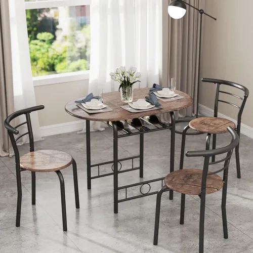 Miniatura 7 de JUMMICO juego de mesa redonda de 3 piezas de madera y sillas, mesa de grano de madera para ahorrar espacio en la cocina, rincón de desayuno